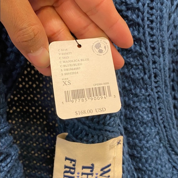 WE THE FREE MAJOLICA BLUE ESSENTIAL KNIT LINEN CREW SWEATER HEIRLOOM COLLECTION - Picture 8 of 9